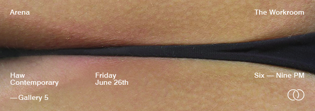 Close-up photograph of an arm showing a horizontal black line or mark across the skin, set against warm tan and peachy tones. The minimalist composition emphasizes the contrast between the dark linear element and the natural skin tones.