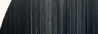 Vertical black lines of varying widths densely pack a white ground, creating a stark abstract composition that transitions from darker tones on the left to lighter striations on the right, evoking both graphic intensity and ephemeral movement.